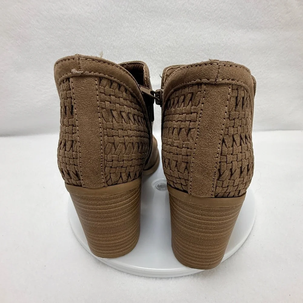 Madden Girl Ankle Boots Women 7.5 Brown Boho Western Suede Woven Block Heel